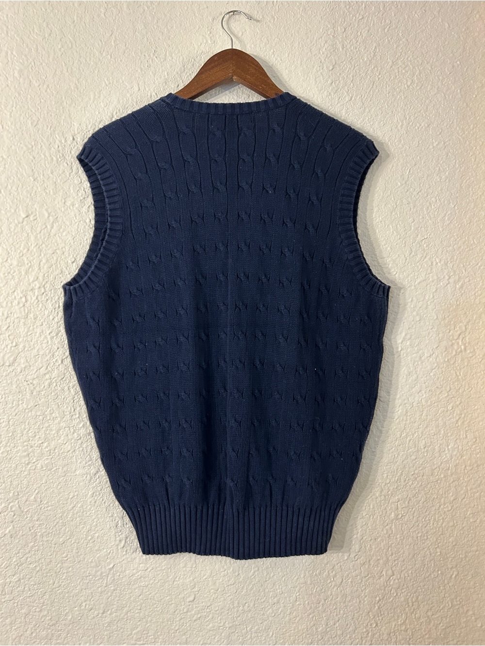 Navy Cable-Knit V-Neck Sweater Vest - Picture 2 of 8
